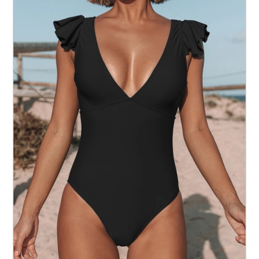 Beachsissi Ruffled Shoulder V-Neck, One Piece NWT!